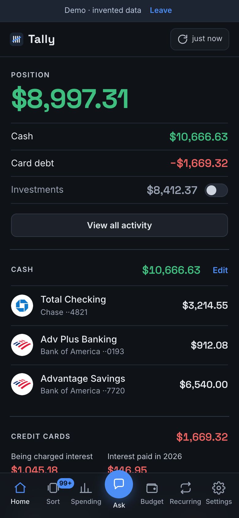Tally: Your money in one number
